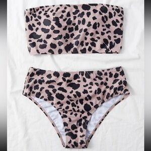 New Leopard Print Strapless Bikini Set